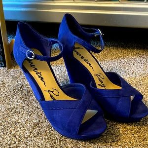 Blue Suede Wedge Heels